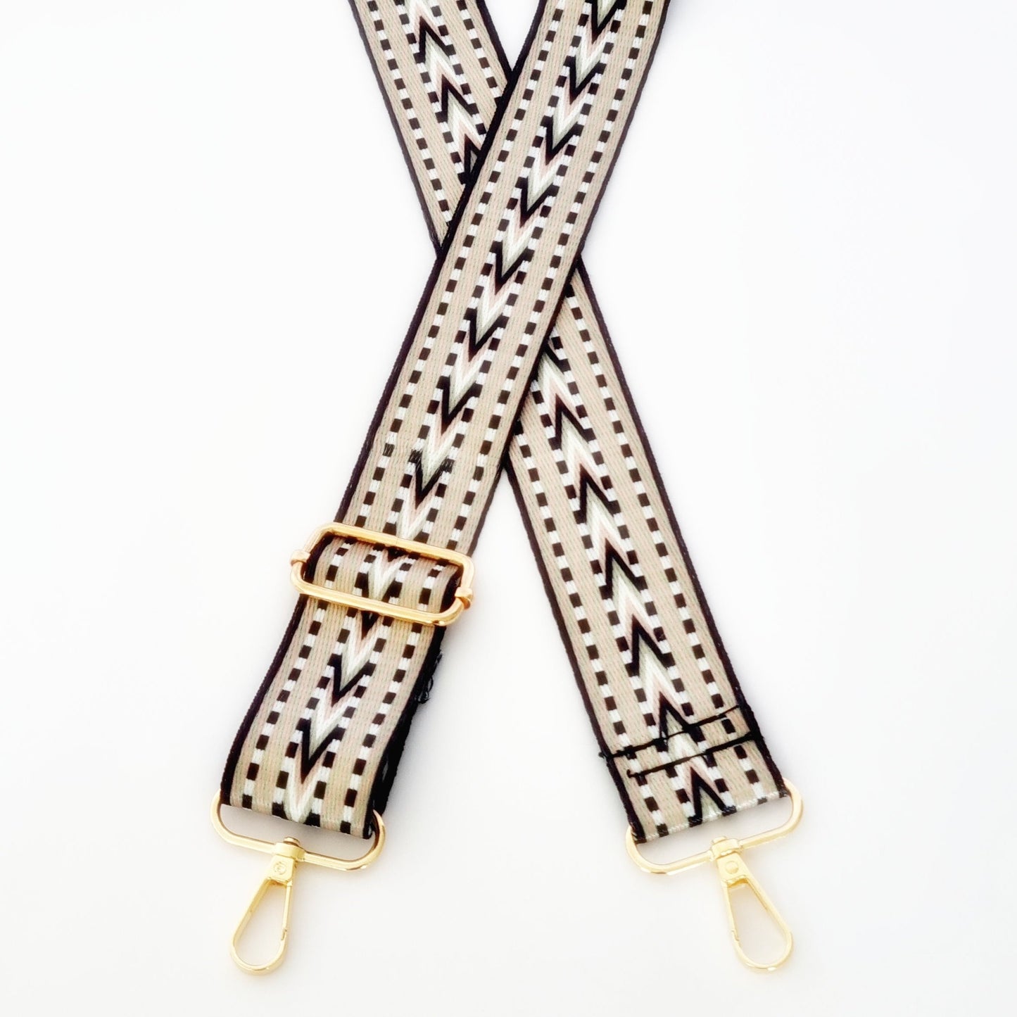 Black and platinum woven strap with gold hardware 